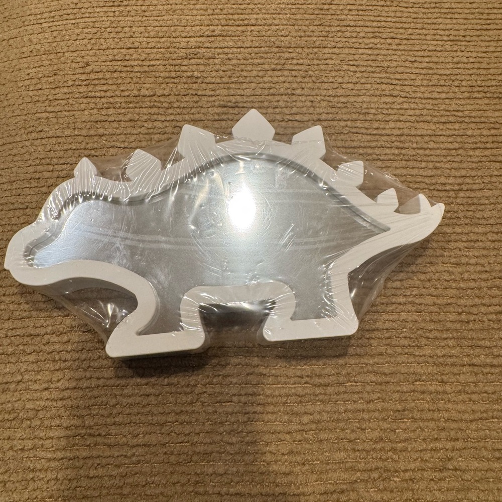 New Coastal Nautical Dinosaur Mirror Solid White Frame Fun T-rex Dino 9”